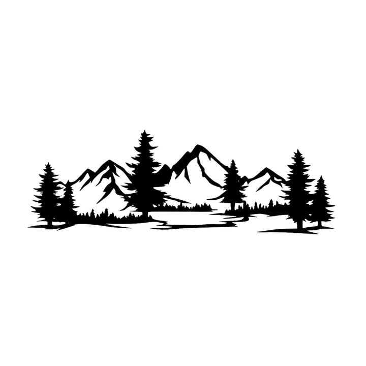 Cuadro calado, decoración mural 3D, cuadro 3D "Montañas con bosque" 100x34cm Negro