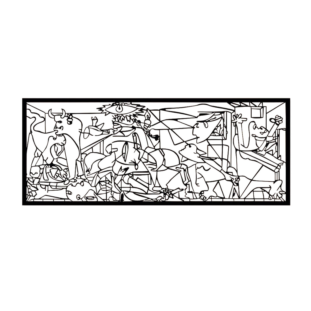Pintura vazada, decoração de parede 3D, pintura 3D "Guernica de Pablo Picasso" 120x48cm Preto