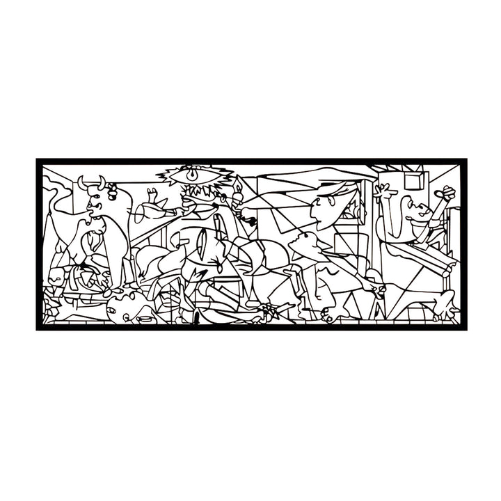 Pintura vazada, decoração de parede 3D, pintura 3D "Guernica de Pablo Picasso" 120x48cm Preto