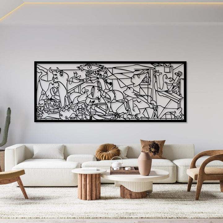 Pintura vazada, decoração de parede 3D, pintura 3D "Guernica de Pablo Picasso" 80x32cm Preto
