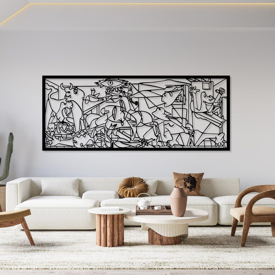 Cuadro calado, decoración mural 3D, cuadro 3D "Guernica de Pablo Picasso" 80x32cm Negro