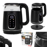 Adler AD 1305 bs Hervidor eléctrico de vidrio 1.7L, Negro y plata, Control de temperatura, Pantalla LED
