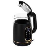 Chaleira elétrica em vidro Adler AD 1305 bg 1,7 L, preta e dourada, controlo de temperatura, visor LED