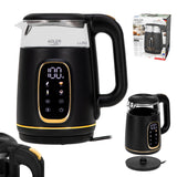 Chaleira elétrica em vidro Adler AD 1305 bg 1,7 L, preta e dourada, controlo de temperatura, visor LED