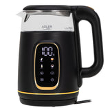 Chaleira elétrica em vidro Adler AD 1305 bg 1,7 L, preta e dourada, controlo de temperatura, visor LED