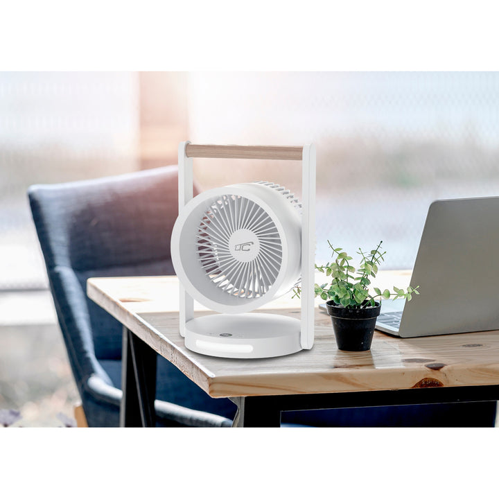 LTC LXWB17 Ventilador de sobremesa inalámbrico, luz nocturna y pantalla LED, 5 niveles de velocidad, batería de 3600 mAh