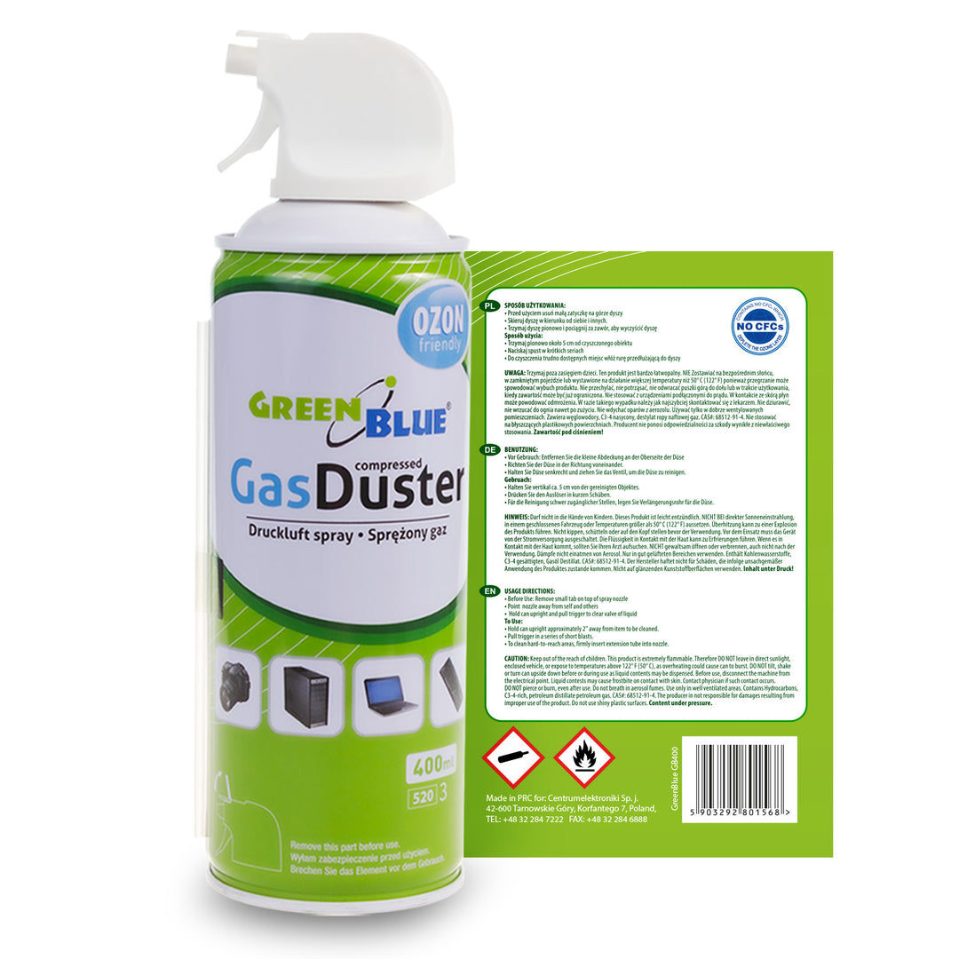Pulverizador de ar comprimido GreenBlue GB400 400ml - Pulverizador de pistola, embalagem de 48 unidades
