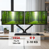 Soporte para 2 monitores Maclean, resorte de gas, 17"-32", 2-10kg, negro, MC-134