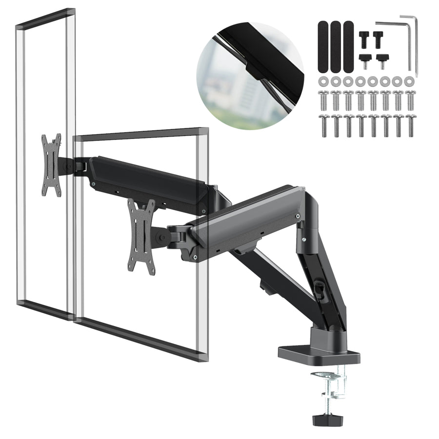 Soporte para 2 monitores Maclean, resorte de gas, 17"-32", 2-10kg, negro, MC-134