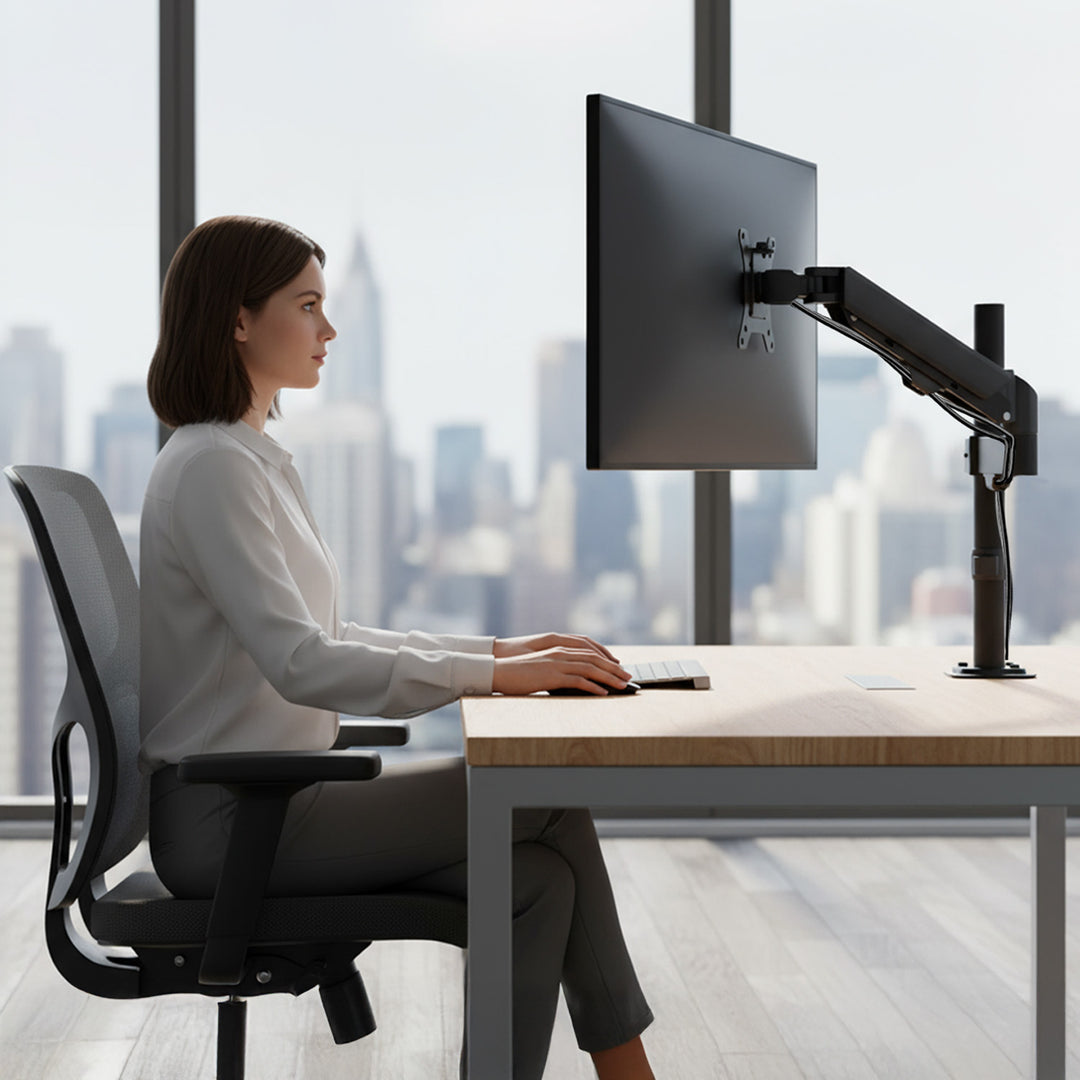 Soporte de monitor Maclean, resorte de gas, 17"-32", 2-10kg, negro, MC-135