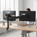 Soporte para 2 monitores Maclean, resorte de gas, 17"-32", 2-10kg, negro, MC-136