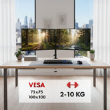 Soporte para 2 monitores Maclean, resorte de gas, 17"-32", 2-10kg, negro, MC-136