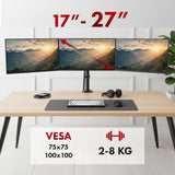 Soporte para 3 monitores Maclean, resorte de gas, 17"-27", 2-8kg, negro, MC-137