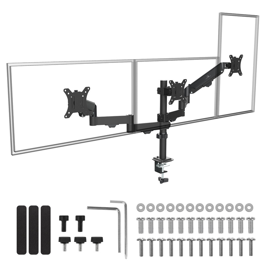 Soporte para 3 monitores Maclean, resorte de gas, 17"-27", 2-8kg, negro, MC-137