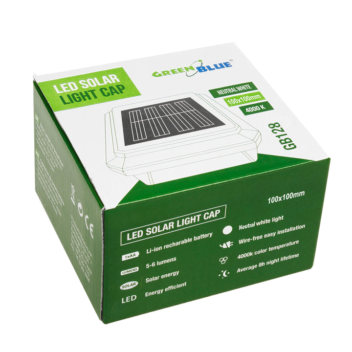 Poste de iluminação LED solar GreenBlue GB128, 100x100 mm, cobertura superior, pacote de 4