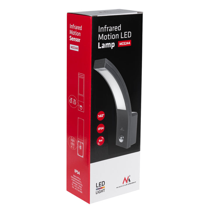 Maclean sensor de movimiento Lámpara LED, sensor de movimiento PIR, gris, 10W, IP54, 750lm, blanco neutro (4000K) MCE244 GR, 2 piezas