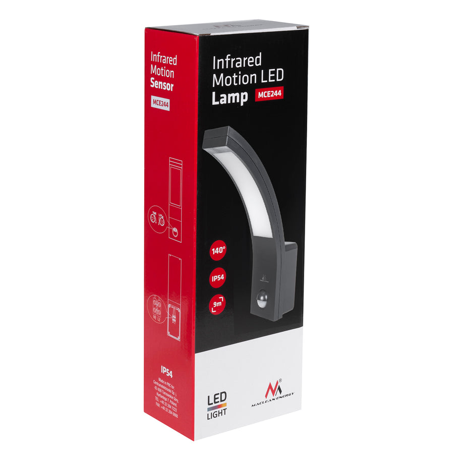 Luz LED com sensor de movimento Maclean, sensor de movimento PIR, cinzento, 10 W, IP54, 750 lm, branco neutro (4000 K) MCE244 GR, pacote de 2