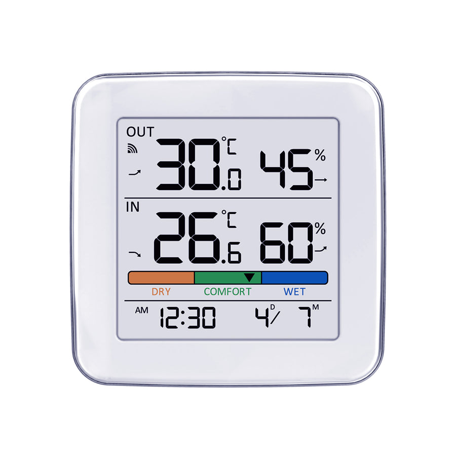 Estación meteorológica inalámbrica GreenBlue, temperatura + humedad IN/OUT, reloj + alarma + fecha, selección °C / °F, alcance hasta 60 m, GB169