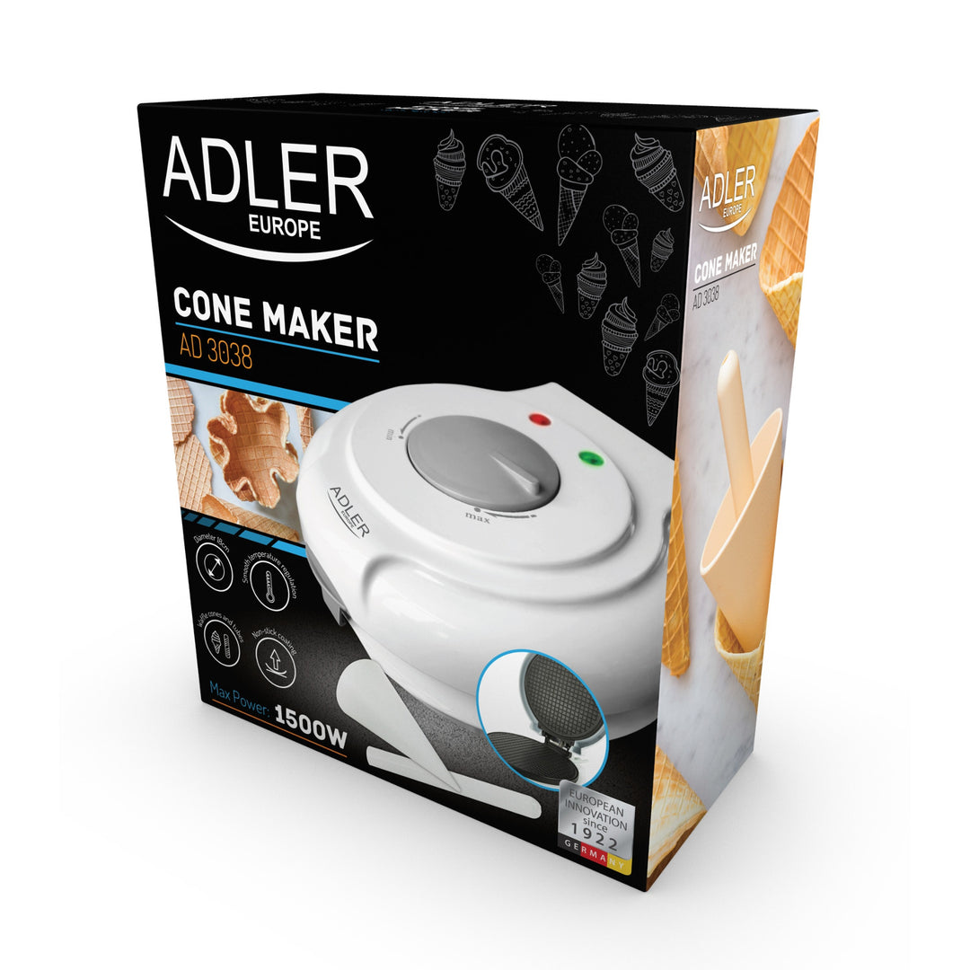 Adler wafer maker, temperatura regulable de forma continua, 1500W, blanco, AD 3038