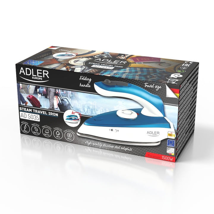 Plancha turística Adler, con vapor, mango plegable, potencia 1700W, AD 5035