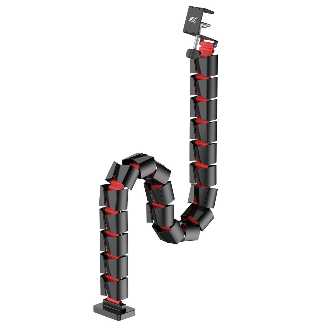 Mesa de jogos NanoRS com prateleira para monitor, máx. 50 kg, altura 850 mm, preta, RS170 + organizador de cabos/rack de secretária Nano RS, 1345 mm, preta e vermelha, RS125