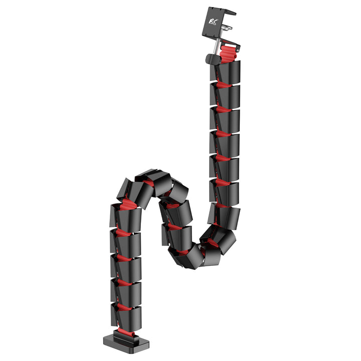 Mesa de jogos NanoRS com prateleira para monitor, máx. 50 kg, altura 850 mm, preta, RS170 + organizador de cabos/rack de secretária Nano RS, 1345 mm, preta e vermelha, RS125