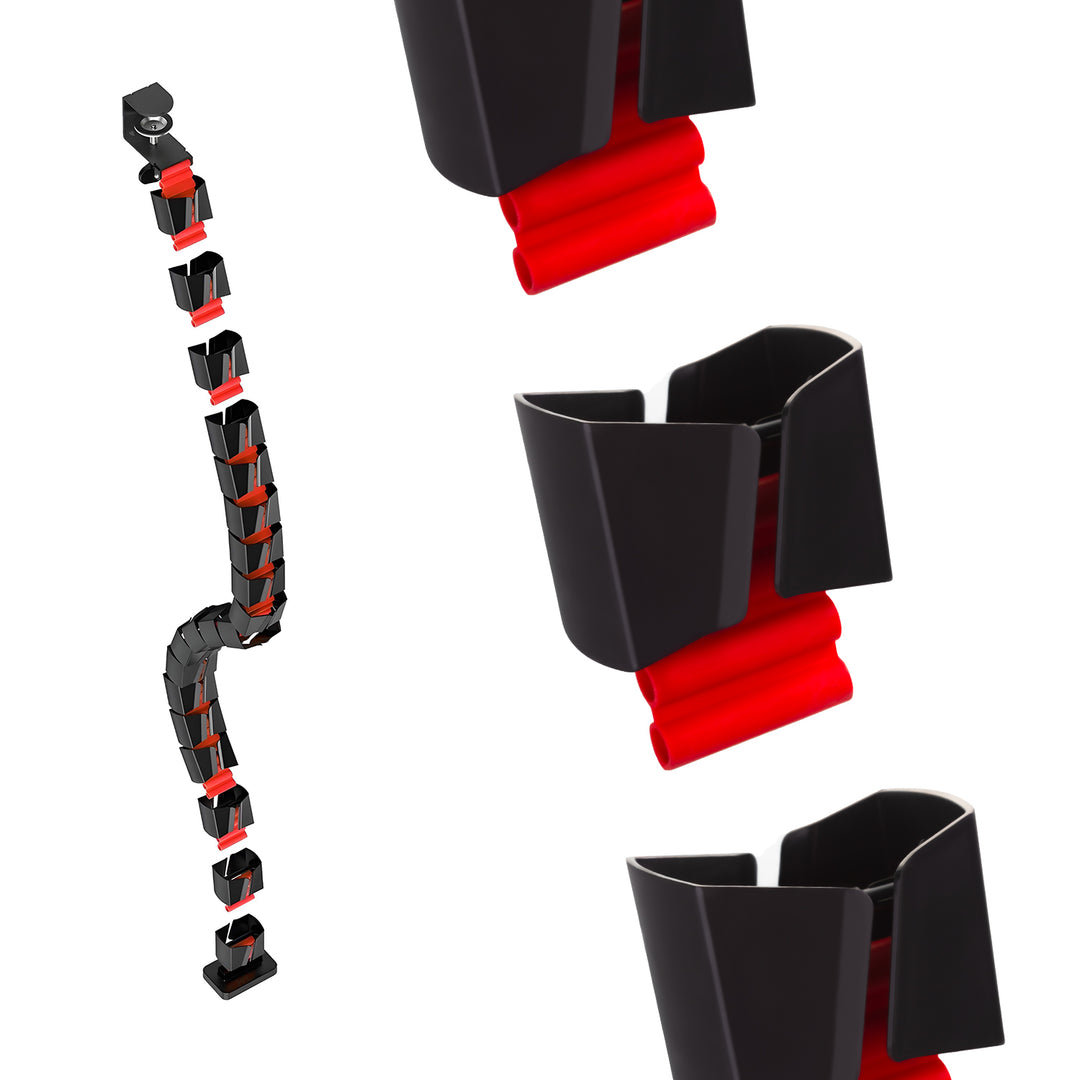 Mesa de jogos NanoRS com prateleira para monitor, máx. 50 kg, altura 850 mm, preta, RS170 + organizador de cabos/rack de secretária Nano RS, 1345 mm, preta e vermelha, RS125