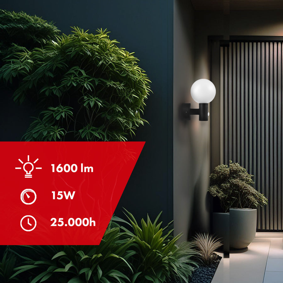 Luz LED com sensor de movimento Maclean, sensor de movimento PIR, preta, 15 W, IP65, 1600 lm, branco neutro (4000 K) MCE515 B, pacote de 2