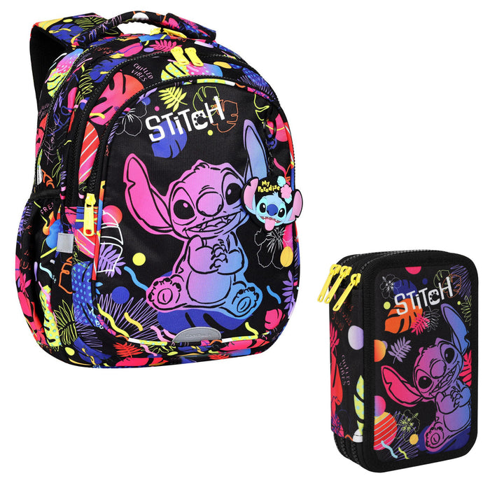 Mochila escolar preta Coolpack Jerry DISNEY STITCH 19L + estojo CoolPack de três compartimentos com acessórios JUMPER 3 STITCH
