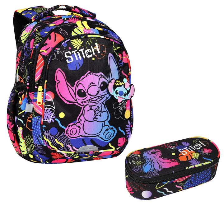Mochila Escolar Coolpack Jerry DISNEY STITCH 19 L Preto + Estojo Escolar Oval CoolPack Campus Disney Stitch F062886