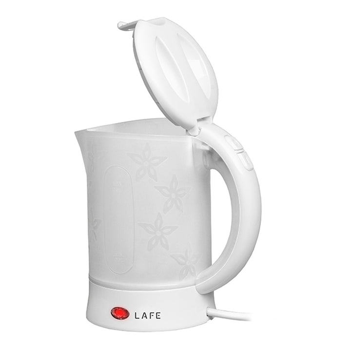 Lafe Scandi Hervidor eléctrico, turista, 600W, capacidad 0,6l, 2 tazas, 2 cucharas, blanco