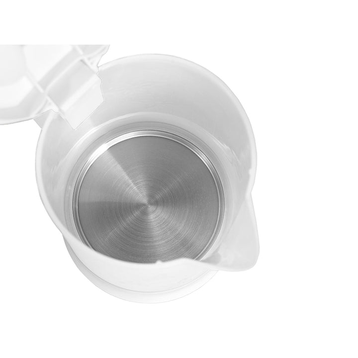 Lafe Scandi Hervidor eléctrico, turista, 600W, capacidad 0,6l, 2 tazas, 2 cucharas, blanco