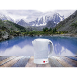Lafe Scandi Hervidor eléctrico, turista, 600W, capacidad 0,6l, 2 tazas, 2 cucharas, blanco