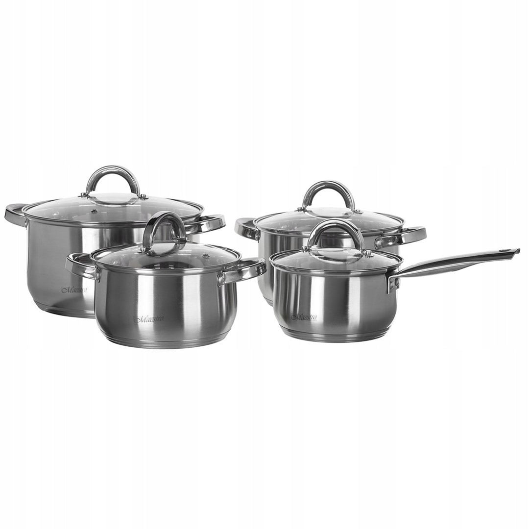 Maestro MR-2021 Juego de 3 menajes de cocina, 9 piezas 1,5L, 2L, 3L, 5L, acero inoxidable, apto para lavavajillas, apto para todo tipo de cocinas, placa de cocción