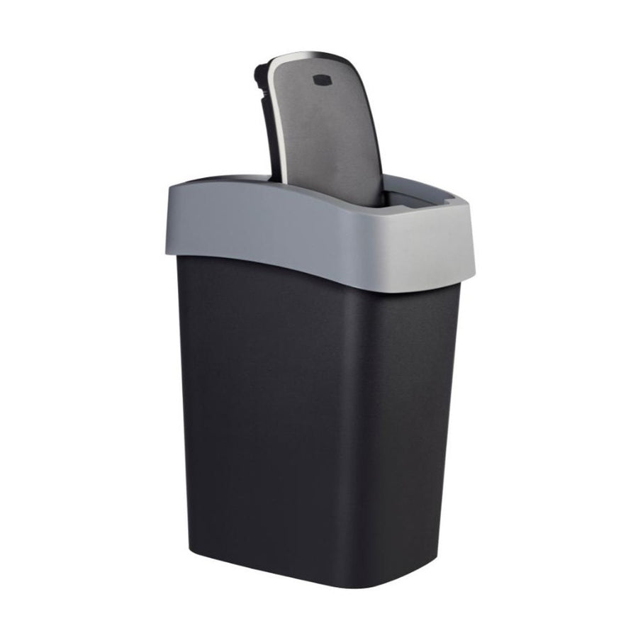 Papelera Curver, con tapa, abatible, 25l, negra/plata, Flip Bin