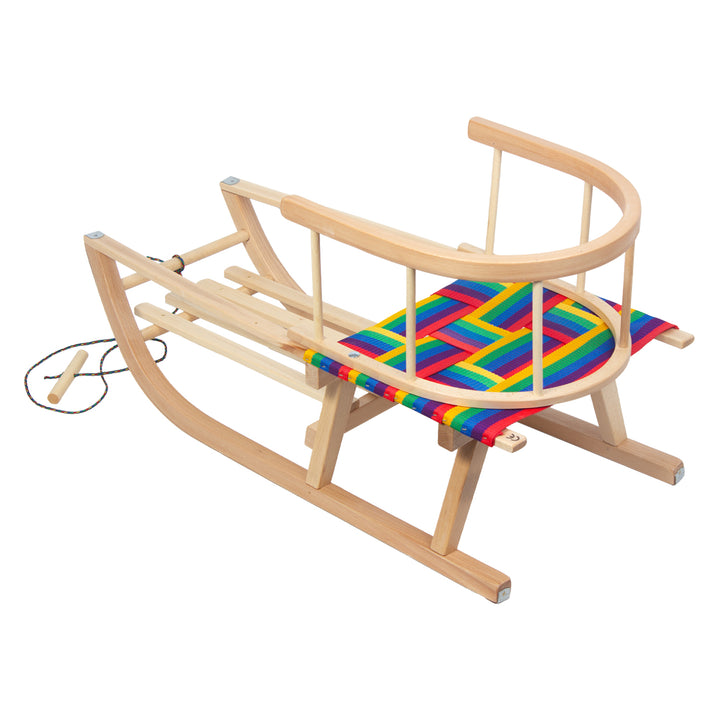 Trineo de madera GreenBlue, respaldo, asiento de tela, cuerda, hasta 100 kg, GB154