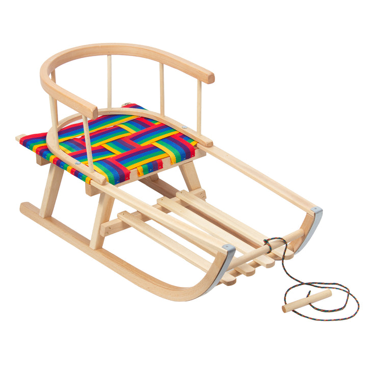 Trineo de madera GreenBlue, respaldo, asiento de tela, cuerda, hasta 100 kg, GB154