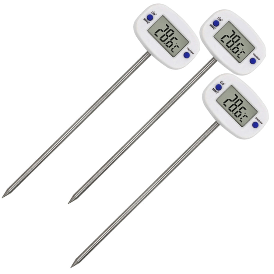 Termómetro/sonda para alimentos, VerdeAzul, longitud de la sonda 15 cm, rango de temperatura -50°C a +300°C., precisión 0,1°C, GB382, 3 piezas