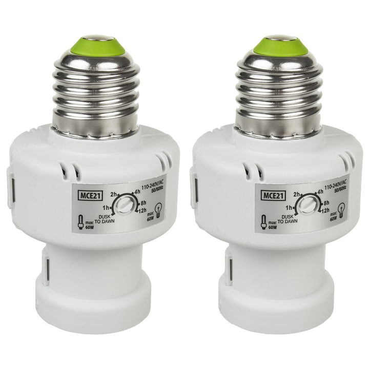 Portabombillas Maclean, E27, máx. 100W, con sensor crepuscular, temporizador, blanco, MCE21W, 2 piezas