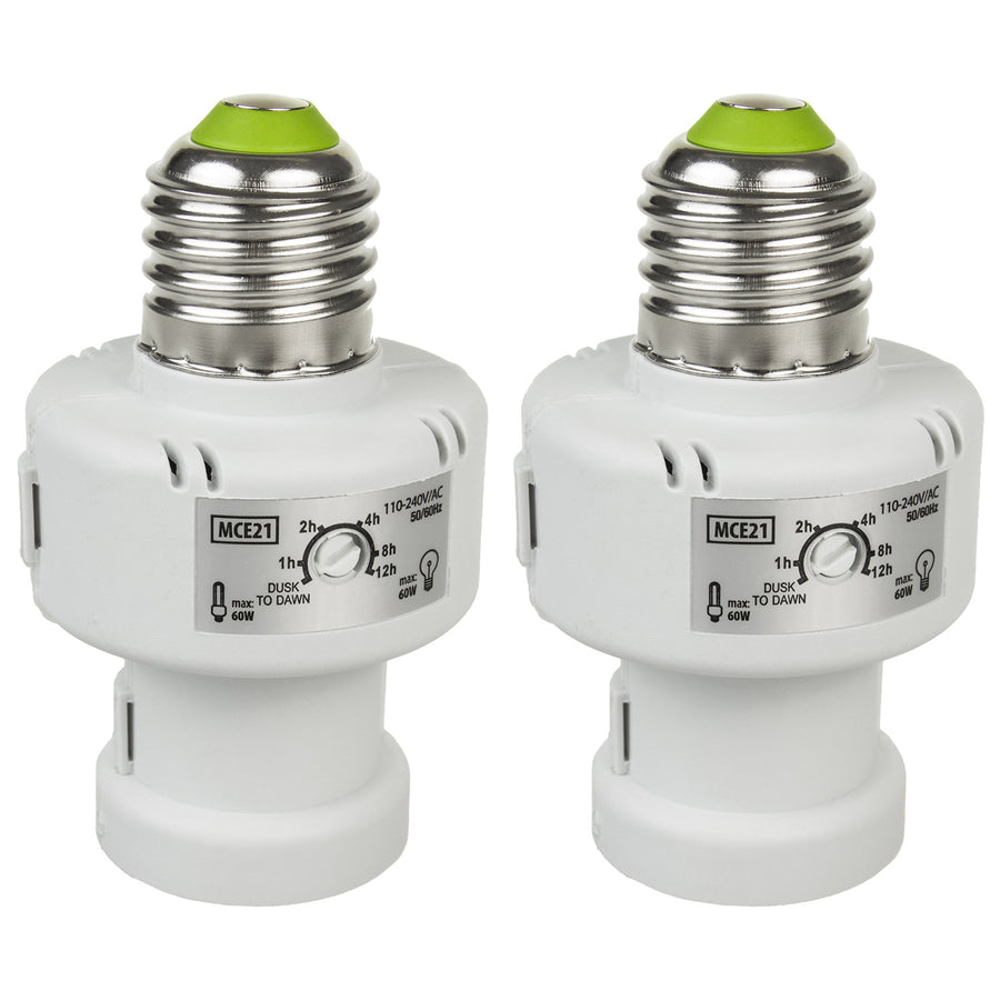 Portabombillas Maclean, E27, máx. 100W, con sensor crepuscular, temporizador, blanco, MCE21W, 2 piezas