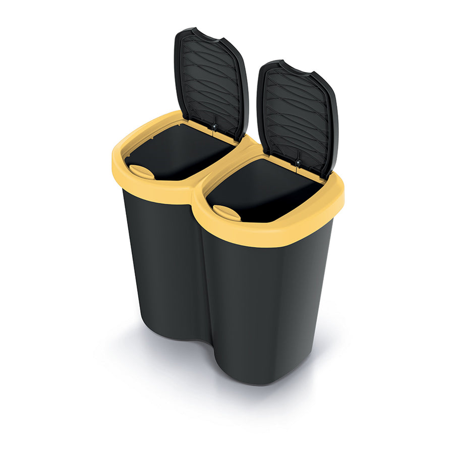 Cubo de basura Compacta B Duo, amarillo/negro, capacidad 40L, un compartimento, dos tapas, versión para montaje en pared, NDBS40-1215C_S411