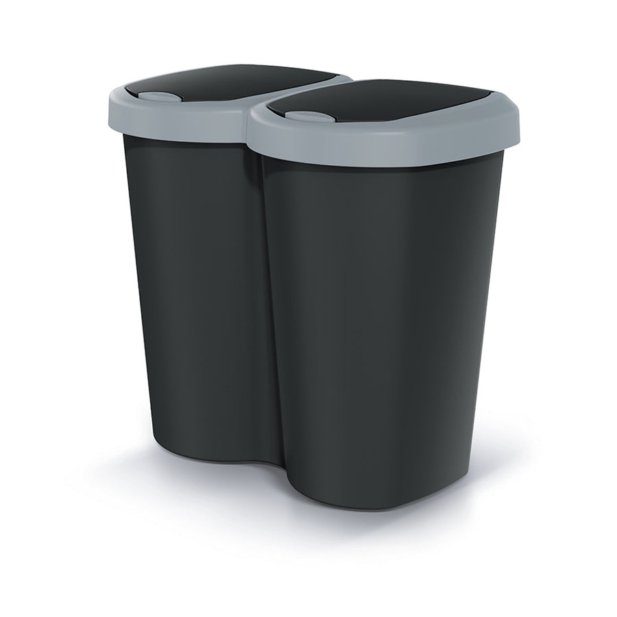 Cubo de basura Compacta B Duo, gris/negro, capacidad 40L, un compartimento, dos tapas, versión para montaje en pared, NDBS40-429U_S411