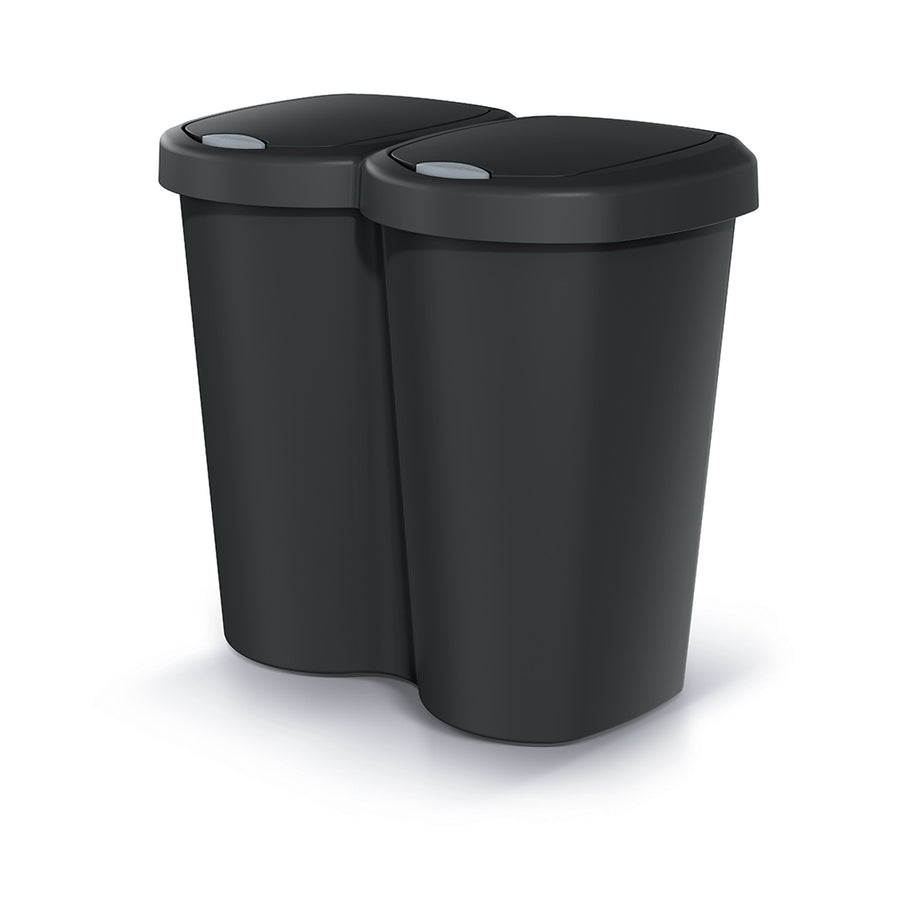 Cubo de basura Compacta B Duo, negro, capacidad 40L, un compartimento, dos tapas, versión para montaje en pared, NDBS40-S411