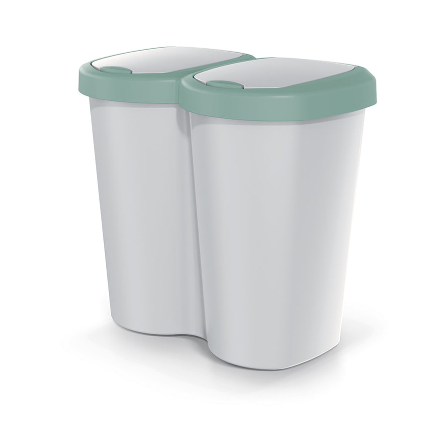 Cubo de basura Compacta B Duo, verde/achemira, capacidad 40L, un compartimento, dos tapas, versión para montaje en pared, NDBS40-5575C_427C
