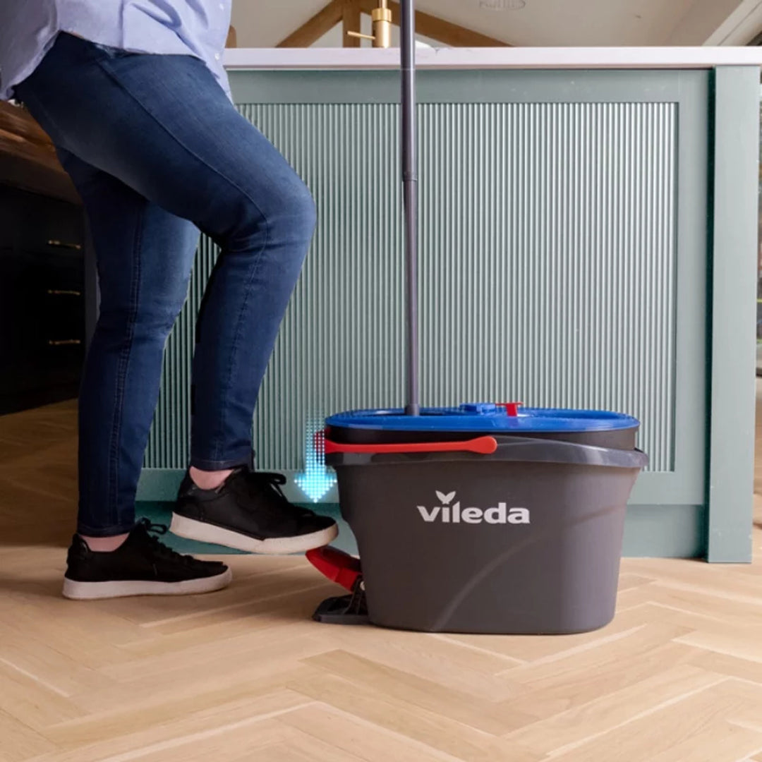 Mopa rotativa Vileda, dos cámaras, sistema de centrifugado, barra plegable, fácil limpieza de esquinas, turbo H2prO + cartucho extra