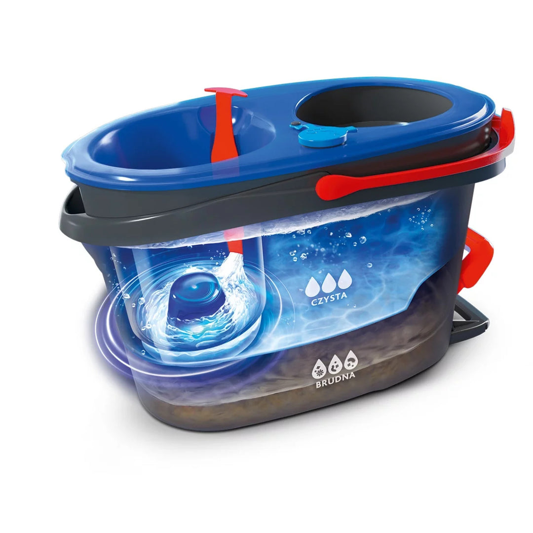 Mopa rotativa Vileda, dos cámaras, sistema de centrifugado, barra plegable, fácil limpieza de esquinas, turbo H2prO + 2 cartuchos extra