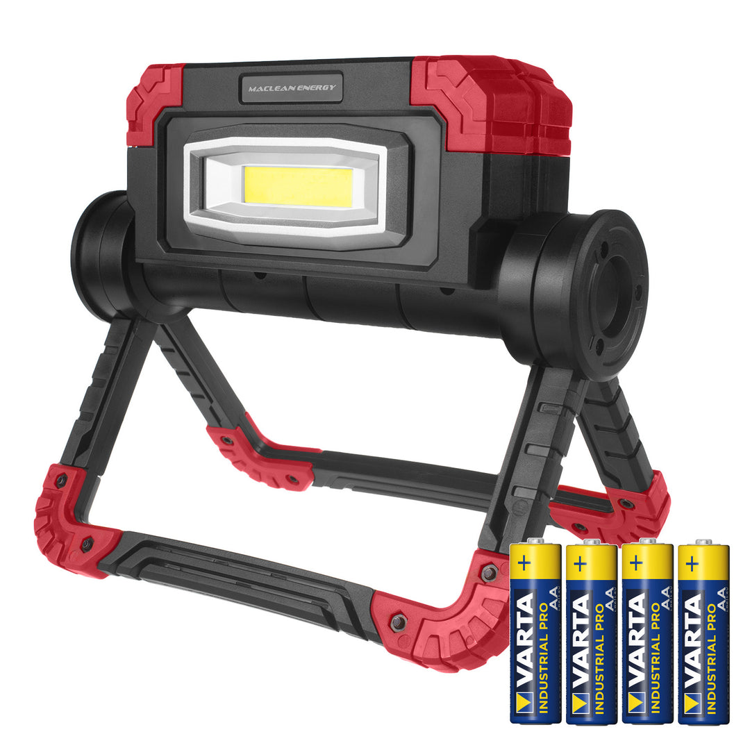 Lámpara de trabajo Maclean LED COB, 300 lm, 3 modos de iluminación, temperatura de color 6500K, MCE439 + 4 pilas Varta Industrial AA