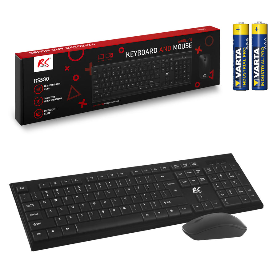 Teclado + ratón inalámbricos COMBO NanoRS, RS580 + 2 pilas alcalinas AAA Varta Industrial