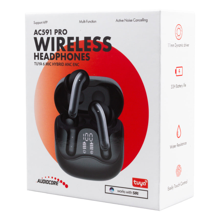 Auriculares inalámbricos Audiocore, ANC híbrido, ENC, 6 micrófonos, estuche de carga, Tuya, AC591 PRO