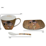 Juego de 2 tazas de porcelana Reina Isabell, motivo El beso de Klimt, cucharillas, 250 ml, W25KL60-2-19000